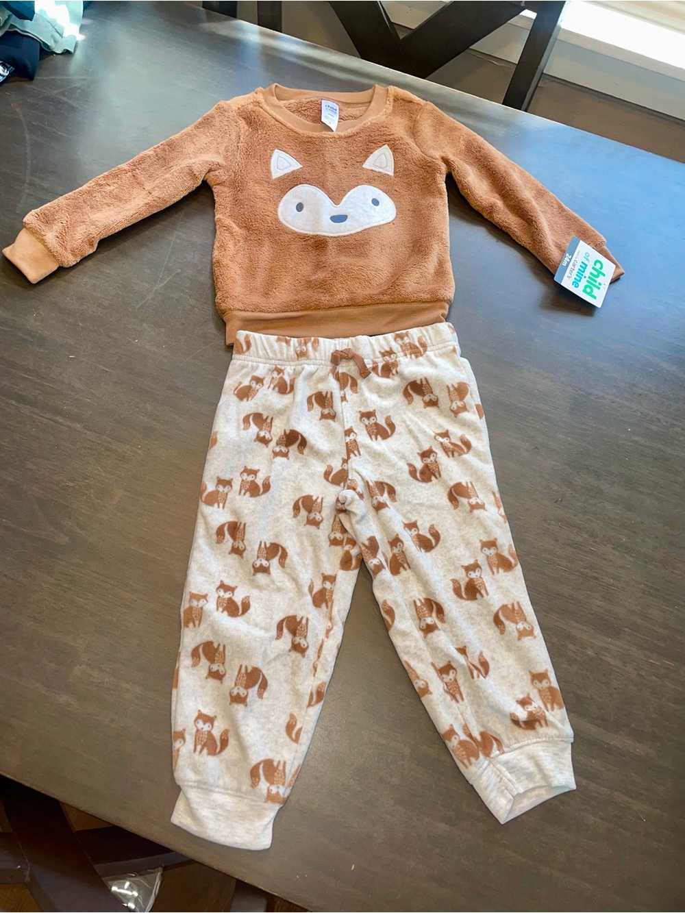 Child of Mine by Carter's Woodland Print Brown & Beige Fox Fleece Pajama Set 24M